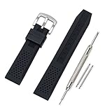 VINBAND Unisex Wasserfest Gummi Uhrenarmband mit Gebürstete Edelstahl Silber Schnalle 16mm Schwarz