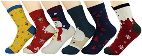 Waymoda 6 Pairs Unisex Cartoon Christmas Socks, 6 Cute Pattern Cotton Sox of Set, Perfect for Stocking Filler Presents of Xmas and other festivals Gifts Set, Men/Women/Boys/Girls/Teens/Kids