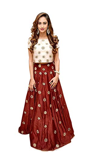 Rudra zone Womens Tassar Silk Satin Semi-Stitched Lehenga (RZF071, Maroon, Free Size) RS.229 (89.00% Off) - Amazon