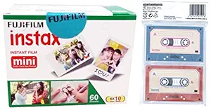 Fujifilm Instax Mini Picture Format Film - Value Pack 60 Shots Films (White) with Transparent Stands