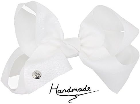 White JayJo JOJO Style Bows Large 8" Big Bow Hair Clip for Children Girls Rhinestone