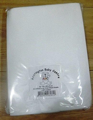 New 2 x Baby Crib Fitted Sheets - 100% Cotton - White