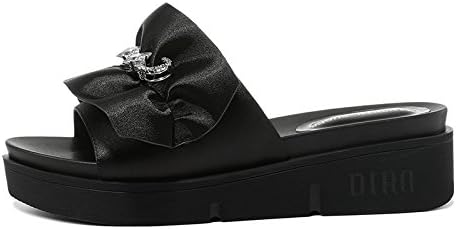 KPHY Slippers Female Summer Outside Wear Slope Heel Thick Bottom Harajuku Go Out Beach Cool Slippers.Thirty-Five Black