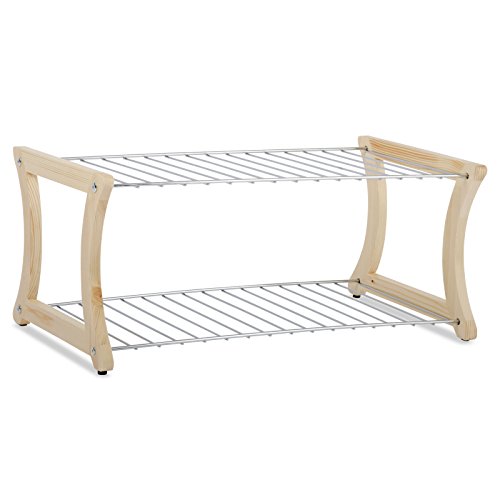 casa pura® Schuhregal Fiona | Massivholz und verchromter Stahl | Standsicherheit auch für kleinere Schuhe | 58 x 32 x 25 cm - 2