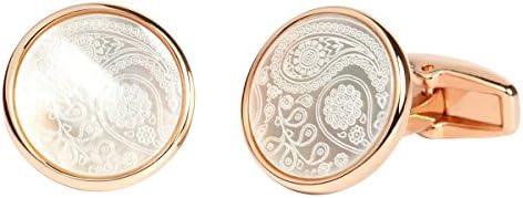 Rose Gold/White Mother of Pearl Paisley Cufflinks by Simon Carter