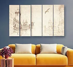 Artdira Japanese Modern Art Multiple Frames Wall Painting For Living Spaces, Bedroom, Hotels & Office With Sparkle Touch 7mm Hard Wooden Board (50 30 inches) AD_MFC_111