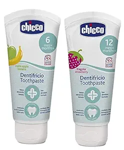 Chicco Apple Banana Flavored Toothpaste (50 Ml) with Strawberry Flavored Toothpaste (50 Ml) Combo