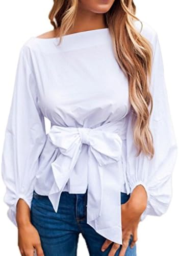 Bandage Fashion Shirt Blouse, GreatestPAK Women Tops Long Sleeve (White, L)