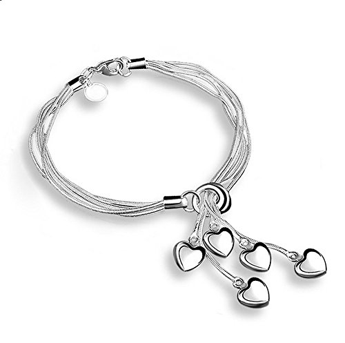 CHRISLZ Femmes Coeur Charm Bracelet Bijoux Exquis Argent Coeur Pendentif Main Chaîne