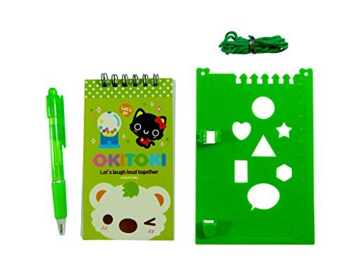 Kawaii Stationery Set - Okitoki Mini Notebook with Pen on Clipboard - Green