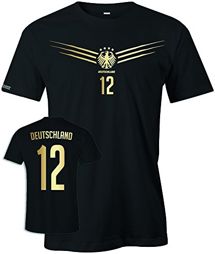 WM 2018 – DEUTSCHLAND FLÜGEL GOLD – HERREN – WUNSCHNAME u. NUMMER – Vorne und Hinten Deutschland 12 Gr. XXL