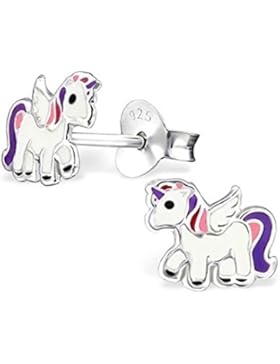 GH1a Pegasus Einhorn Ohrstecker 925 Echt Silber Pferd Kinder Ohrringe ch1012