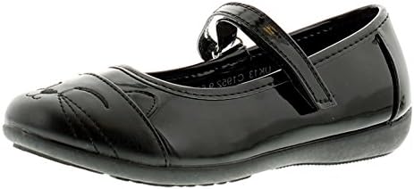New Younger Girls/Childrens Black Patent Touch Fastening Shoes - Black/Patent - UK Size 11
