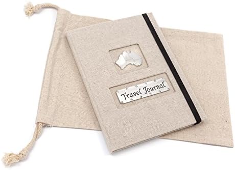 Travel Journal - Australia design, A5 size with 120 lined pages and interior pocket, complete with a smart drawstring canvas bag.