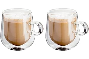 Judge Double Walled Glass Coffee Cups, Set of 2 Latte Glasses, 275 ml Each, Handmade Insulated Borosilicate Glass