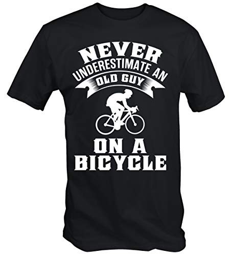 6TN Never Underestimate an Old Guy sur Un Bicyclette drôle Cyclisme T-Shirt - Noir, Small