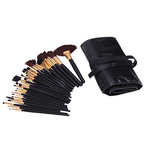 Abody 32Pcs Professional Make Up Brush Set Cosmetic Makeup Tool Kit Fundation Eyeshadow Brushes Lip Powder Eyebrow Brush With Bag (Golden Ferrule)