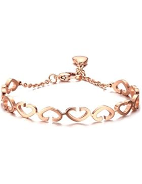 Adisaer Armbänder Damen Edelstahl Armreifen Rosegold Hohl Herzen Kette Armband für Frauen Elemente Verlobung