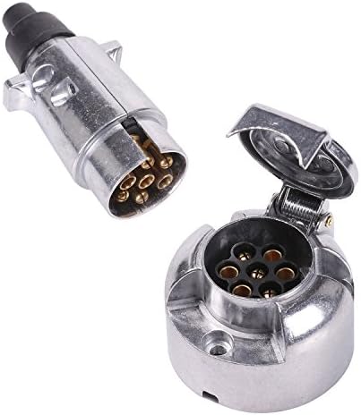 AOHEWEI 7 Pin Metal Trailer Plug N Type 7 Way Aluminium Alloy Caravan Socket- 12V Towbar Towing Accessories RV Connectors (EA007+EA008, Standard Size)