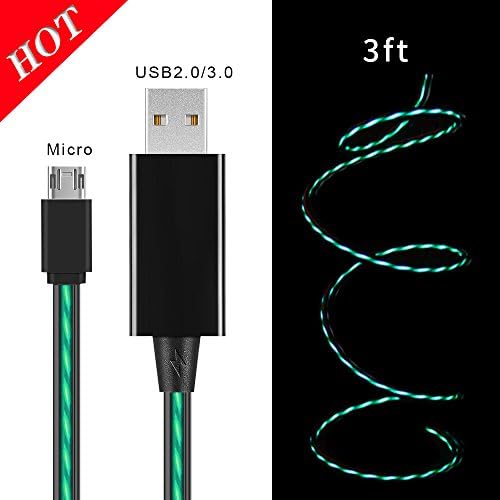 High Speed Micro USB Charging Cable, MKDGO 3ft Visible LED Glowing Charge Cords Data Lead for Fast Charging and Sync Android Blackberry Samsung HTC Nexus Hudl Sony Experia Nokia LG Motorola Mobile Phone Tablet - Green Light