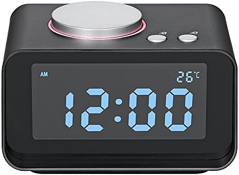 FEBITE Digital Alarm Clock FM Radio Bedside No Ticking Dual Alarms Snooze USB Charging Port Dimmable Large LCD Screen Loud Speaker, Battery Backup and Mains Powered(black)