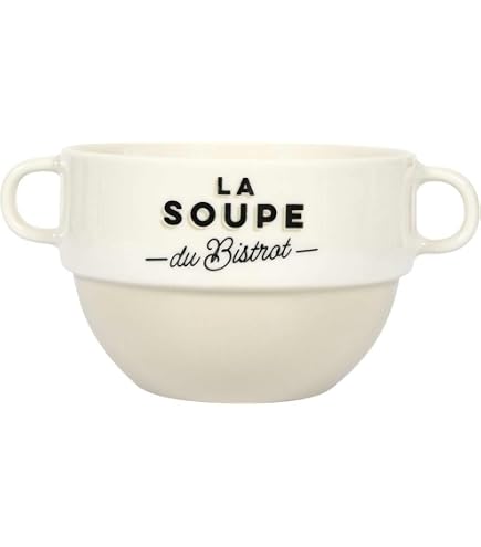 Bol à Soupe 450ml Beige Avec Anses - Bol En Céramique Style Bistrot Français, Passe Au Lave-Vaisselle