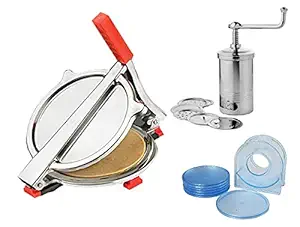 Vessel Crew Combo of Stainless Steel Puri/Roti Maker Press, Steel Sev/Namkeen Maker and Plastic Tea Coaster