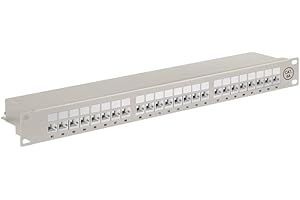 ‎GOOBAY Goobay 90855 CAT 6A Patch Panel 19 Zoll / 24 Port RJ45 Buchsen Netzwerkstecker / 500 MHz LAN Patchfeld / 1 HE Verteilerfeld / Rackeinbau Patchpanel / Grau