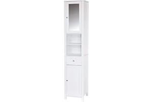 Bath Vida Priano Tall Mirrored Bathroom Cabinet Storage Cupboard Floor Standing Tallboy Unit, White