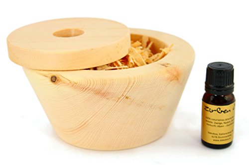 Duftset aus Zirbenholz – Dose & Deckel & Späne & Zirbenöl – Deko Set „Zirbendose“ – 4 Teilig - 5