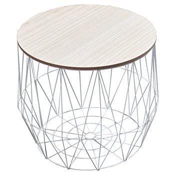 Moderner Couchtisch Beistelltisch STORAGE 50 cm weiß Aufbewahrungskorb