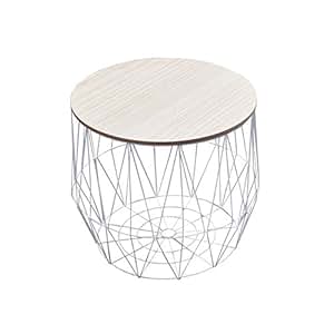 Moderner Couchtisch Beistelltisch STORAGE 50 cm weiß Aufbewahrungskorb