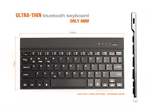 Lindon-Tech 7 colori tastiera retroilluminata ultrasottile senza fili Bluetooth per iOS iPad mini 1/2 iPad Air 2/3 di Windows Smartphone Android Tablet PC- US Layout