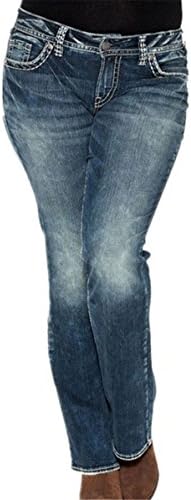 Luckywe Women Casual Low-Rise Elastic Wash Water Boyfriend Ripped Skinny Denim Jeans DarkBlue 8(28 inch)(UK)