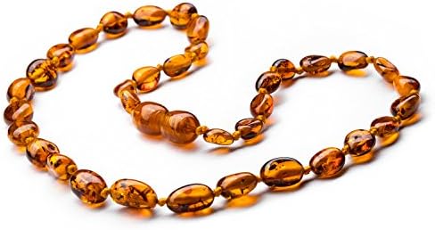 Real Amber Necklace/Authentic 100% Baltic Amber/Polished Knotted Amber Beads - Natural Certificated Extra Safe Handmade Jewellery with the Highest Quality Guaranteed - Various Sizes 34cm