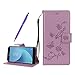 Produktbild Galaxy J5 (2017) Duos Hülle, Fraelc Samsung J5 2017 (EU-Model) Schmetterlings Blume Muster Design Backcover Flip Wallet Case Handytasche Schutzhülle im Bookstyle Klapptasche Handyschale Leder Tasche Etui für Samsung Galaxy J5 2017 (SM-J530) 5,2 Zoll - Lila