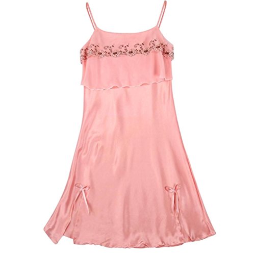 Sexy Lingerie,uBabamama Babydoll Plus Size Teddy Halter Chemise One Piece Miniskirt Sleepwear Seamless Satin Trim Lounge Dress (L, Hot Pink)