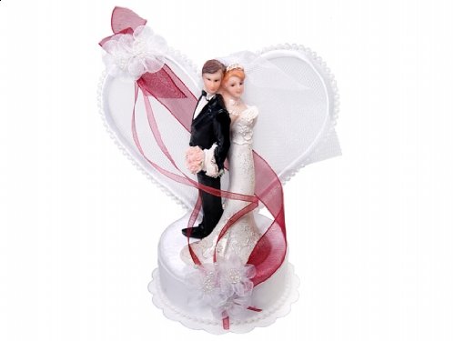 SiDeSo® Tortenaufsatz Podest weiß Herz rot Hochzeit Tortendeko Brautpaar Tortenfigur