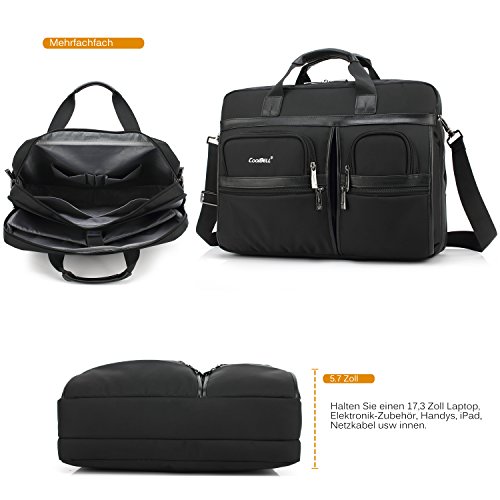 Laptop Aktentasche, CoolBell 17,3 Zoll schützend Messenger Bag Nylon Schultertasche Multifunktional Henkeltasche Laptop / Ultrabook / Tablet / Macbook / Dell / HP / Männer / Frauen / Geschäft (Schwarz) - 6