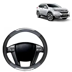 RD Universal Car Racing Steering Wheel Cover Compatible for Compatible for Honda CR-V (Grey, Black, Leatherite)