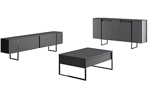 Dmora - Credenza Betel, Buffet da soggiorno, Madia da salotto, Dispensa da cucina, 160x35h80 cm, Antracite e Nero