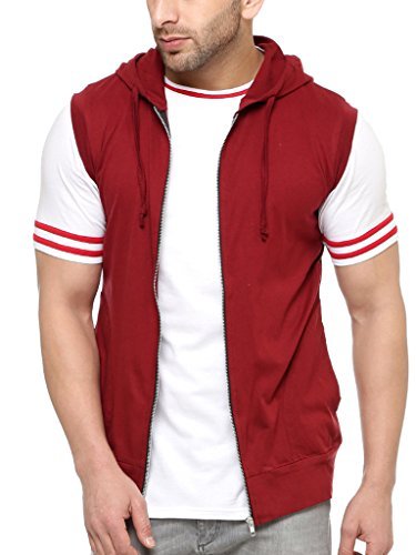 Buy GRITSTONES Maroon Cut Sleeve Hooded 