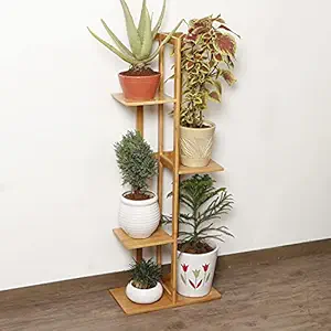 HOKIPO Bamboo Wooden Plant Display Rack Vertical Pot Stand for Living Room Balcony Garden, 100 cm (AR-3686)