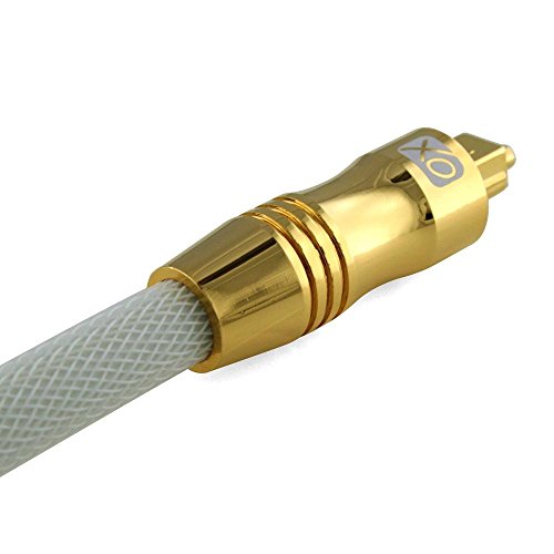 XO Ultra 8m Weiß – professionelles digital optisches Toslink Kabel – 24k vergoldetes Gehäuse – Kompatibel mit PS3, PS4, Xbox One, Sky HD, HDTv, Blu-rays, AV Amps ect. **Das qualitative Glasfasermaterial sorgt für eine bessere Klarheit bei der Übertragung digitaler Signale** - 3