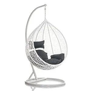 Hindoro Outdoor/Indoor/Balcony/Garden/Patio Swing Chair with Stand and Cushion Set (Standard, White with Dark Brown)