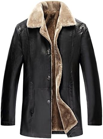 YYF Mens Winter Thicken Business Faux Fur Lined Pu Leather Jacket Windproof Trench Coat Outwear