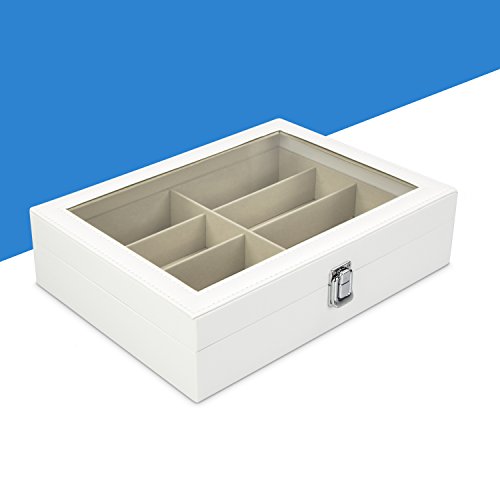 Brillenbox zur Aufbewahrung von 8 Brillen – Weiß 34 x 25 x 8 cm – Sonnenbrillen Präsentation Brillendisplay – VENKON - 4