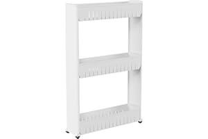 ECOSTAR 1618 Carro de Almacenamiento Estrecho de Plástico, 4 Ruedas, 3 Niveles, 54,5 x 12 x 72 cm, Ahorro de Espacio, para Cuarto de Baño, Cocina, Oficina