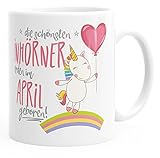 Geschenk-Tasse die besten Einhörner werden im April geboren MoonWorks® Geburtstags-Tasse einfarbig weiß unisize