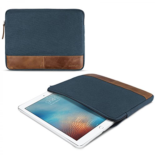 ROYALZ Schutz Hülle für Apple iPad Pro 9,7 / iPad Air / iPad Air 2 Tasche Tablet Schutztasche Sleeve Case aus Canvas / Leder, Farbe:Blau
